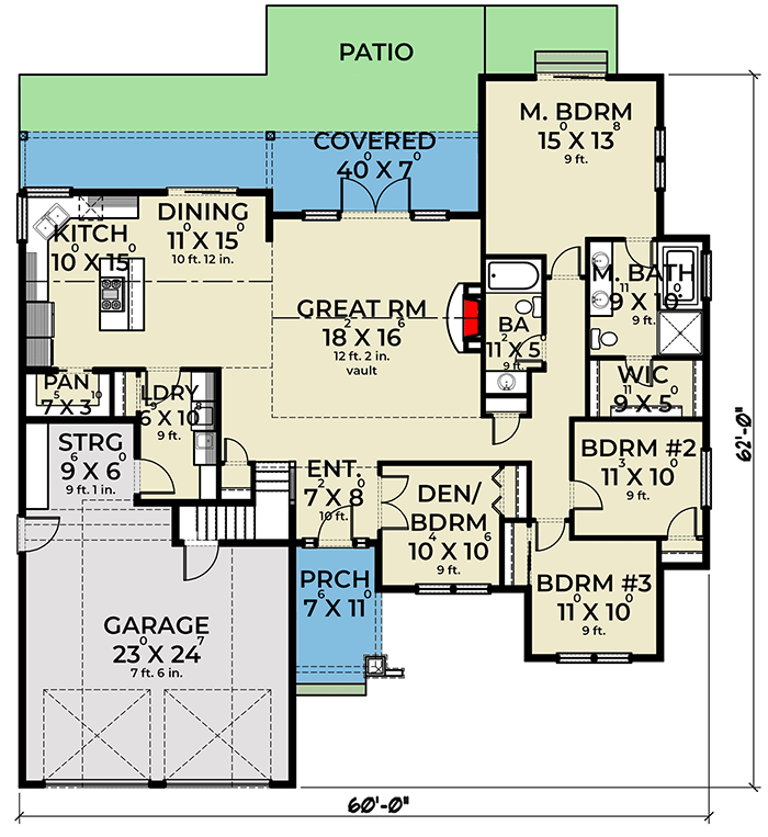 Plan 280112JWD: New American House Plan with Bonus Room over Garage - Floor Plan - Main Level - Country, New American, Northwest