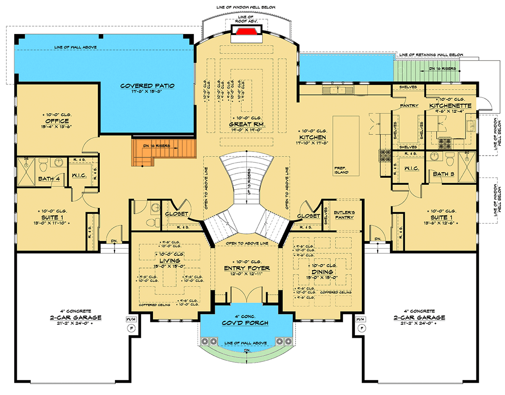 Plan 666103RAF: Luxuriously Spacious Home Plan with Lower-level ADU - Floor Plan - Main Level - European, Mediterranean, Transitional
