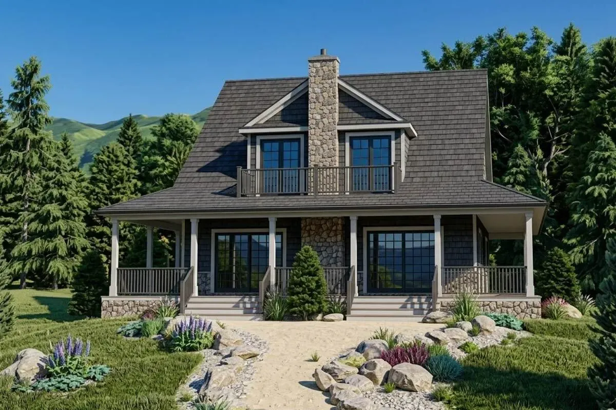 Two-story Cottage Plan with Wrap-around Porch