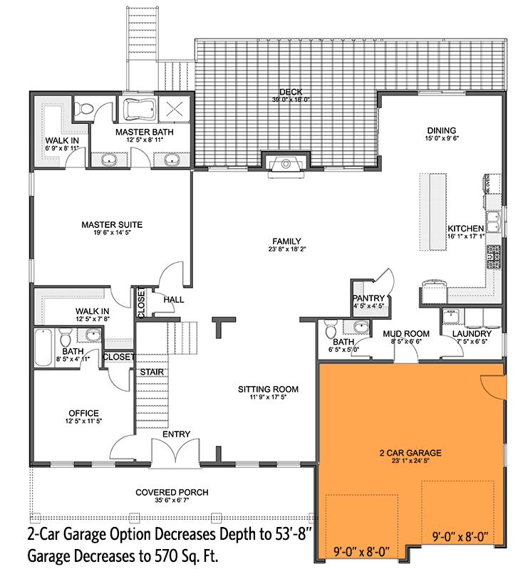 Exclusive New American House Plan with Optional 3-Bed Walkout Basement - 61367UT floor plan - 2-Car Front Garage Option (+$300)