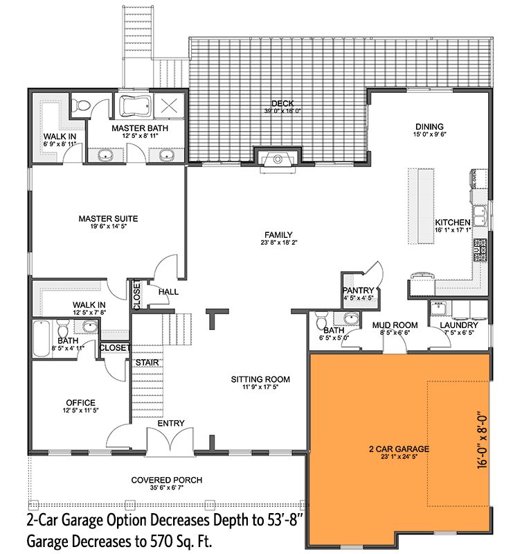 Exclusive New American House Plan with Optional 3-Bed Walkout Basement - 61367UT floor plan - 2-Car Side Garage Option (+$300)