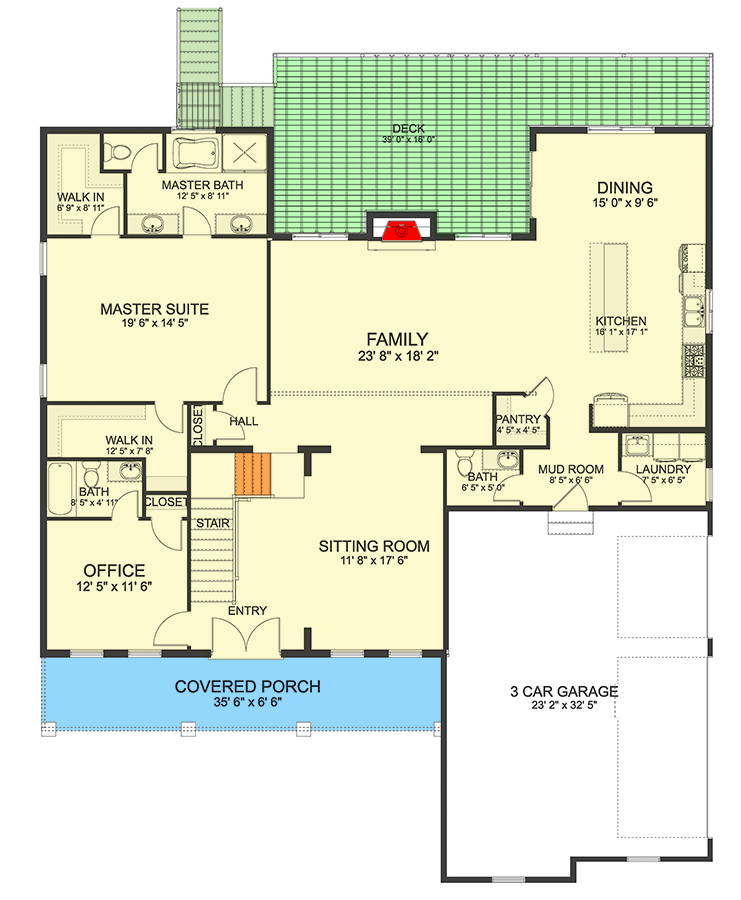 Exclusive New American House Plan with Optional 3-Bed Walkout Basement - 61367UT floor plan - Main Level