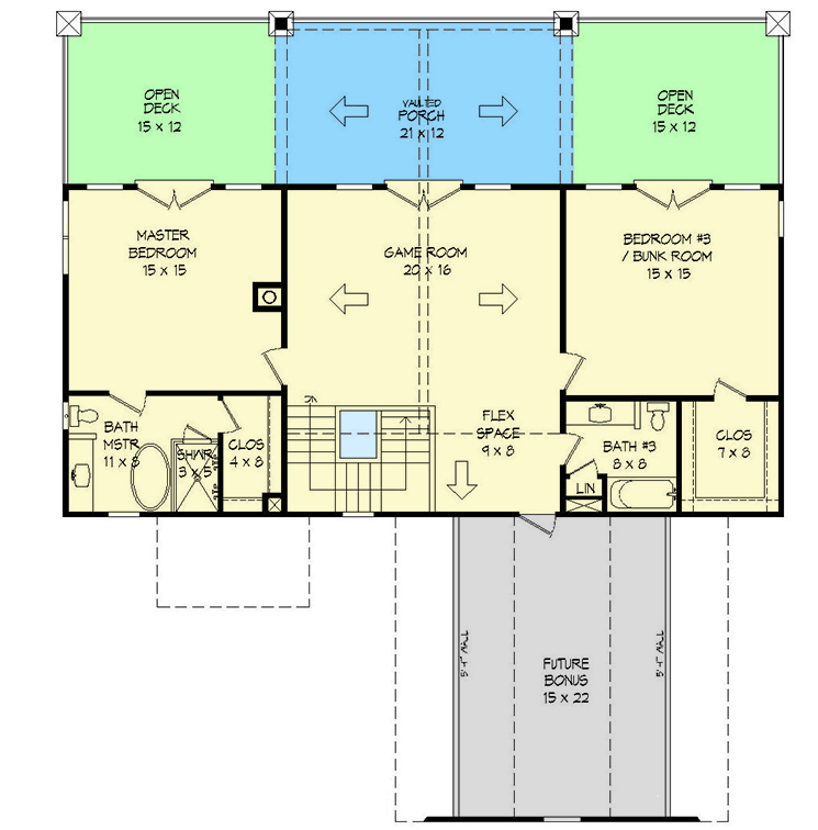 Plan 68549VR: Two-story Mountain Craftsman Home Plan with Two-story Rear Porch - Floor Plan - 2nd Floor - Country, Craftsman, Mountain