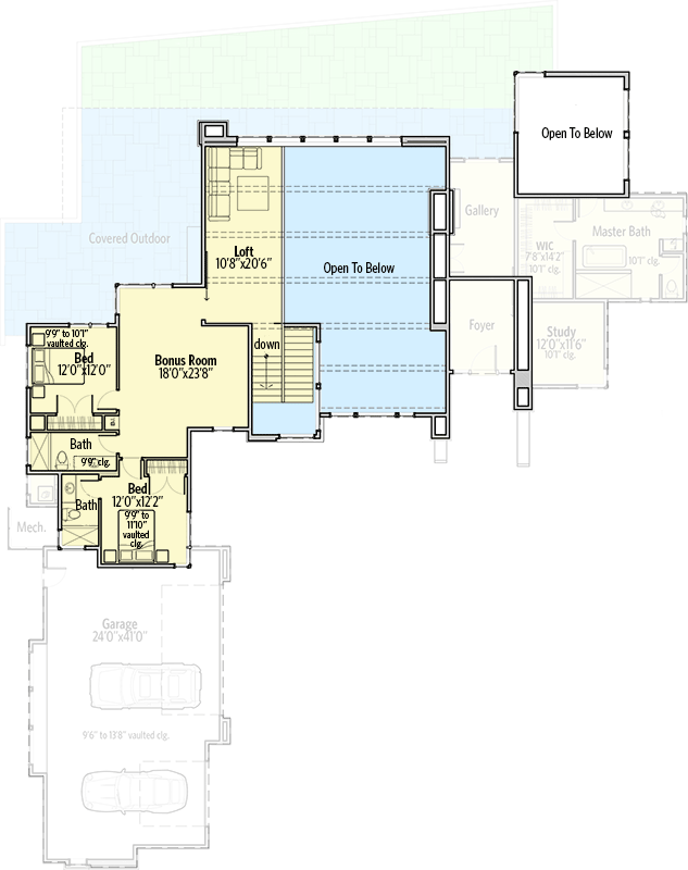 Mountain Contemporary Home Plan with Dramatic Open Floor Plan and Two Master Suites - 54225HU floor plan - 2nd Floor