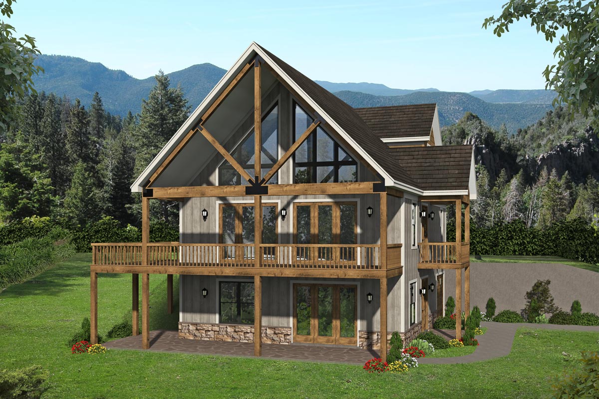 Plan 68736VR: Mountain Home Plan with Living on 3 Levels and a