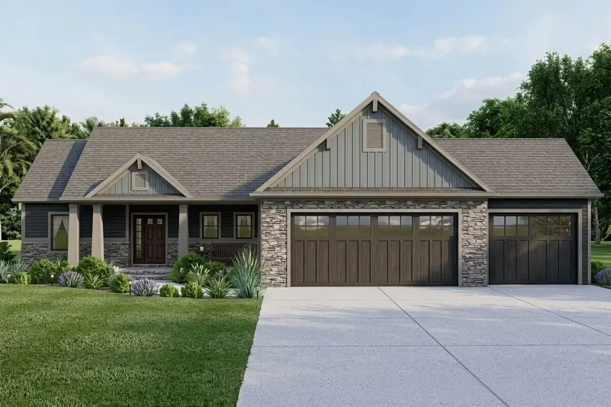 3-Bed Craftsman Ranch Plan with Unfinished Basement - Architectural Designs