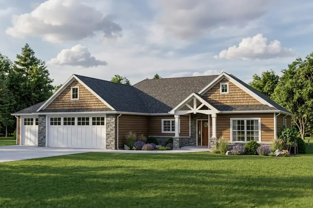 Split Bedroom Craftsman House Plan with a Finished Walkout Basement Option