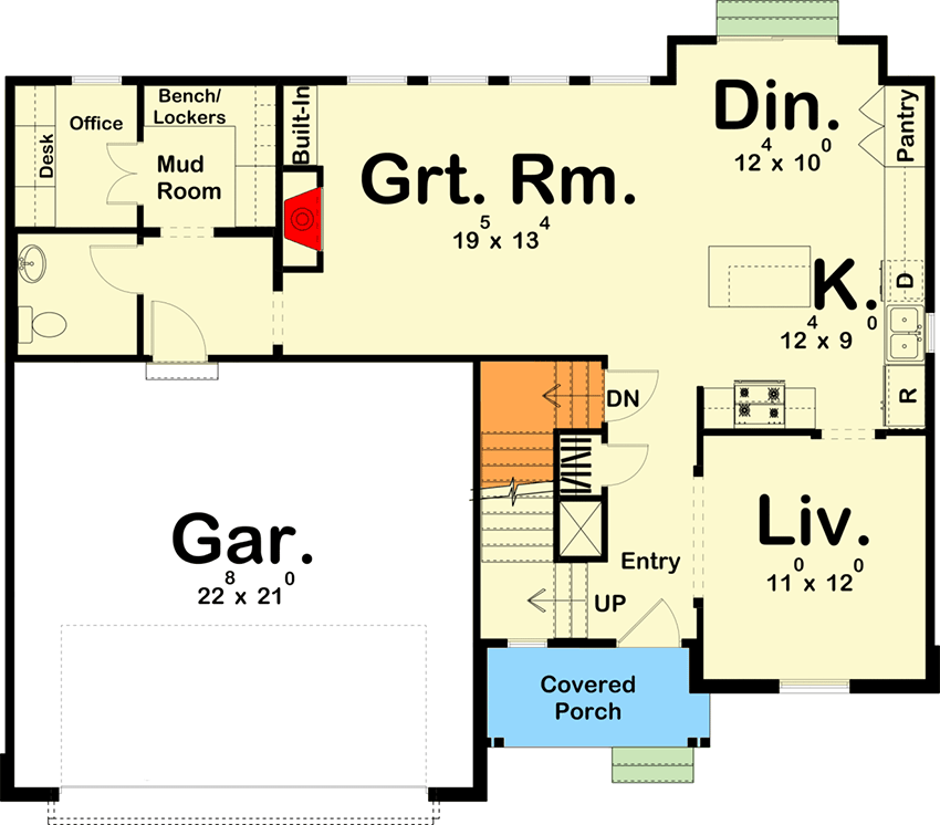 Plan 62979DJ: 2-Story New American House Plan with Pocket Home Office - Floor Plan - Main Level - Country, Modern Farmhouse, New American