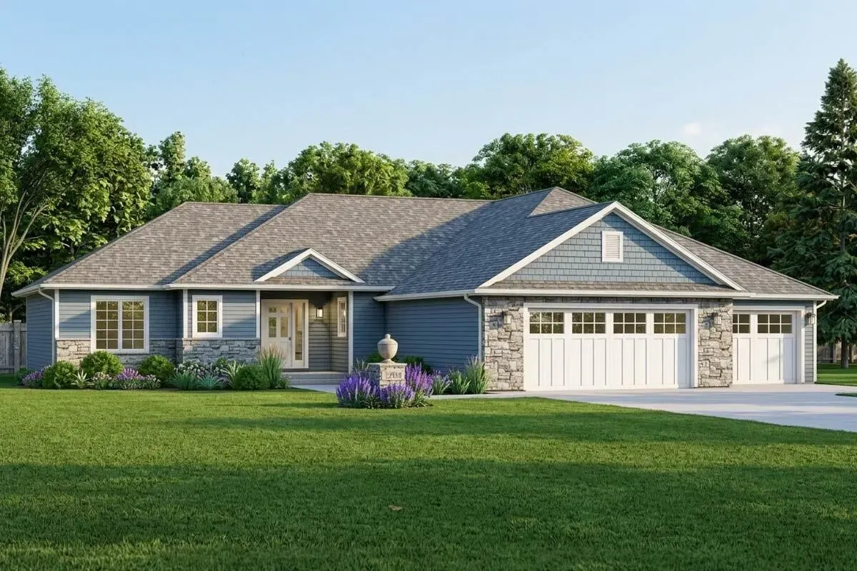 Traditional Ranch House Plan with Split-bedroom Layout