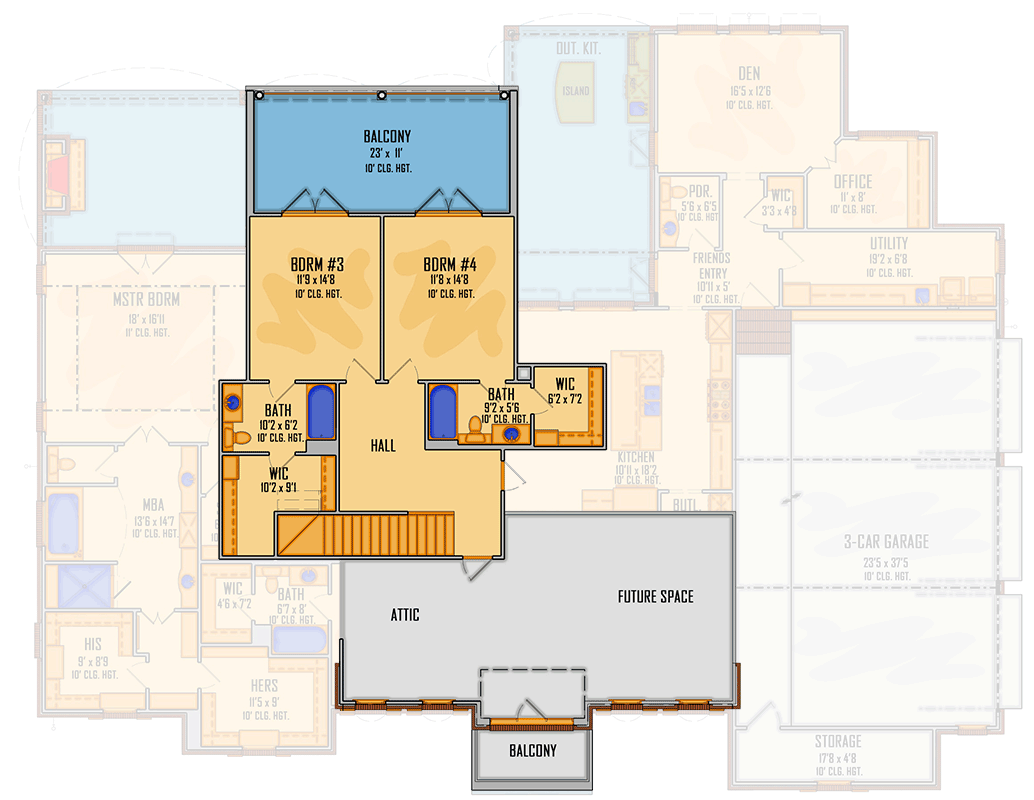 Plan 510187WDY: Exclusive 4-Bed Home Plan with Stacked Front Porch - Floor Plan - 2nd Floor - Southern, Southern Traditional, Traditional