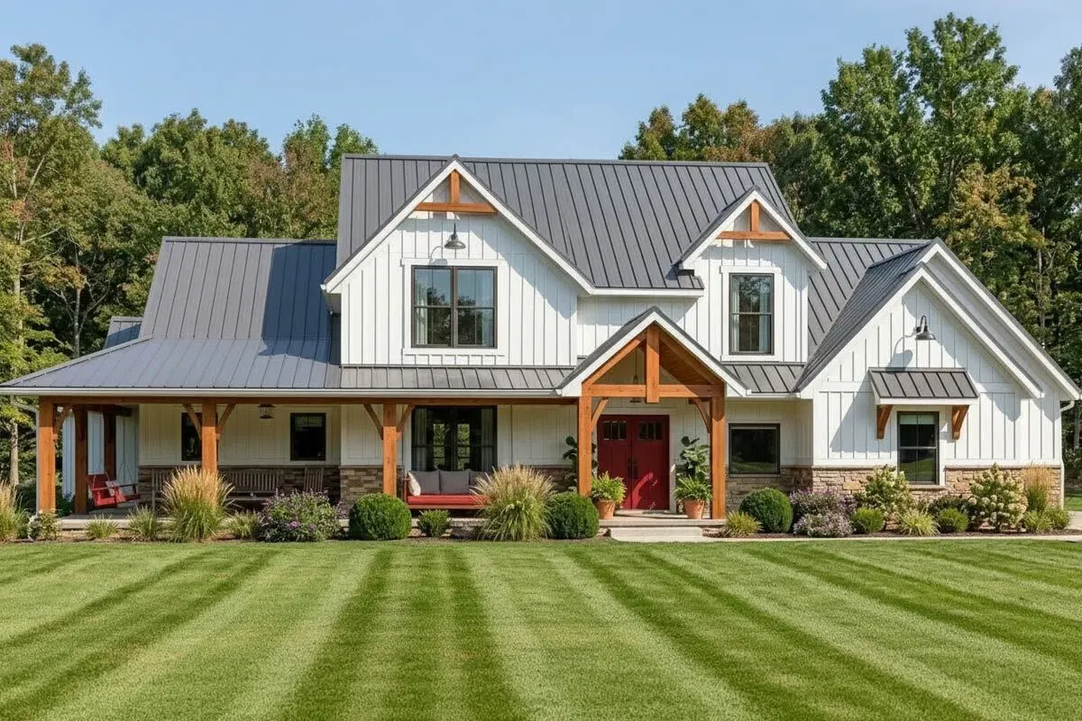 3-Bed New American Farmhouse with Wrap-around Porch and Optional Lower Level