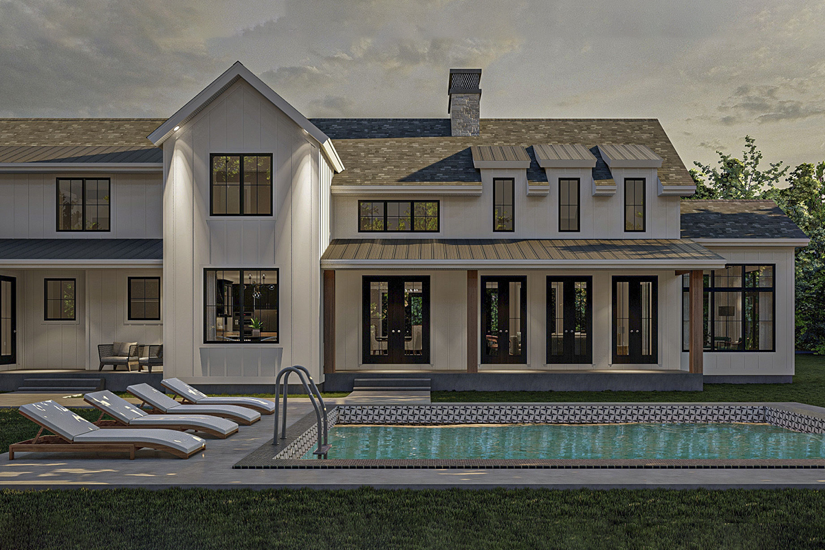 Magnificent Modern Farmhouse Plan with Sunroom and 2-Story Great Room ...