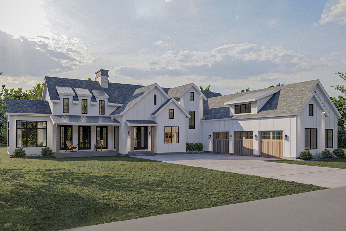 Magnificent Modern Farmhouse Plan with Sunroom and 2-Story Great Room ...