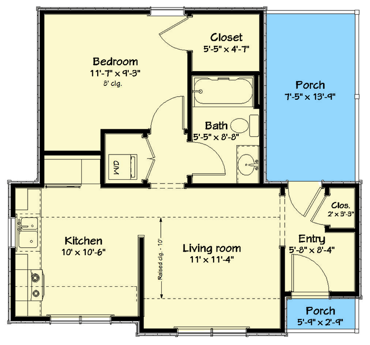 Plan 560014TCD: Tiny House Plan with Long Back Porch - Floor Plan - Main Level - Cottage, Country, Traditional
