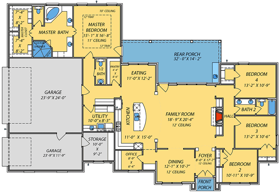 Plan 83950JW: Brick-clad Home Plan with Split Bedrooms and Home Office - Floor Plan - Main Level - Acadian, French Country, Louisiana-Style, Ranch, Southern