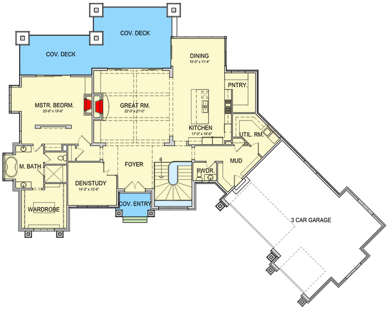 4-Bed Country Craftsman Home Plan with Walk-out Basement - 290148IY floor plan - Main Level