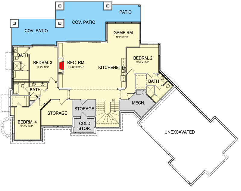 4-Bed Country Craftsman Home Plan with Walk-out Basement - 290148IY floor plan - Lower Level