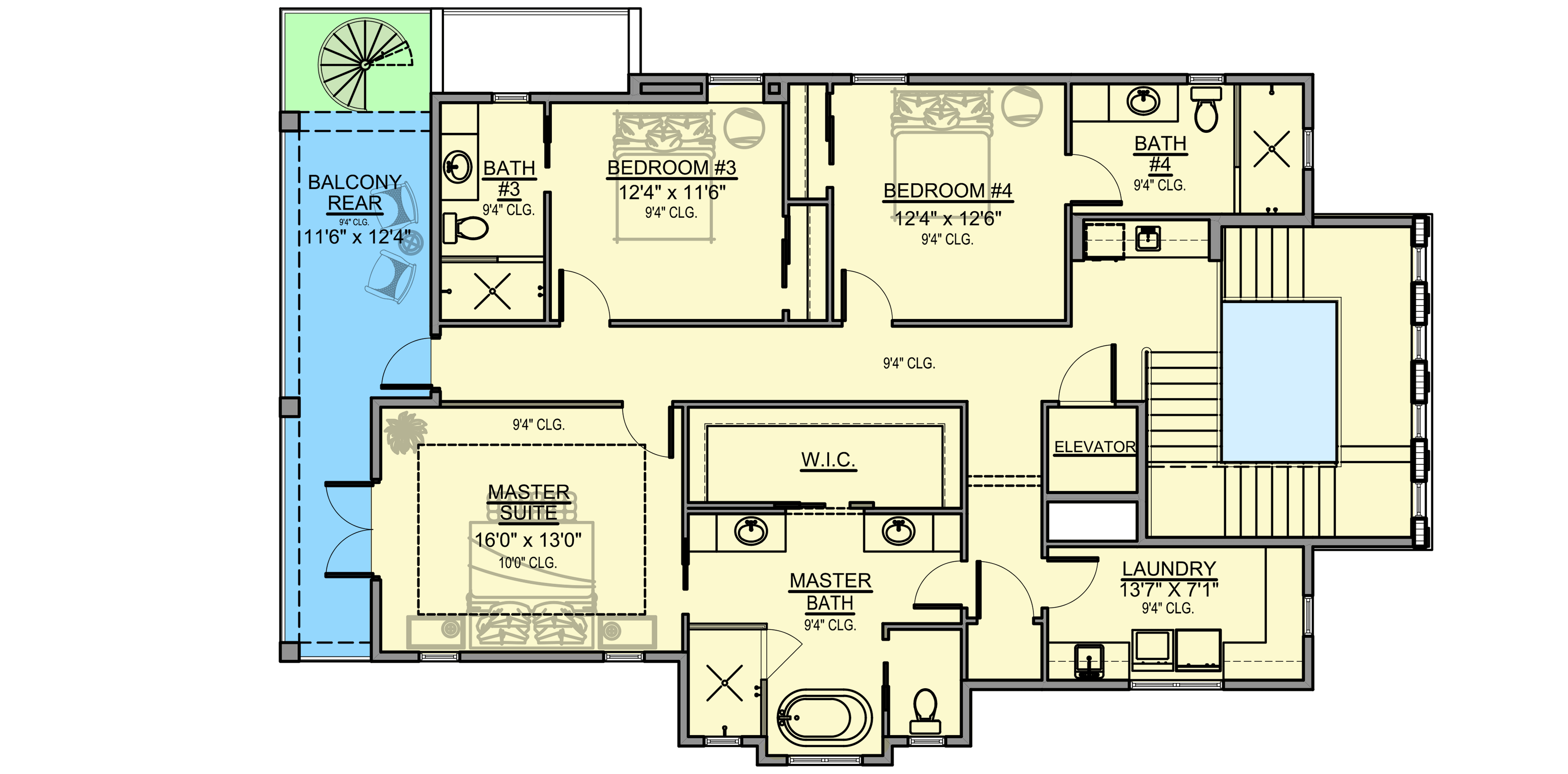 Plan 65653BS: Coastal Contemporary House Plan with Front and Back Balconies - 3741 Sq Ft - Floor Plan - 3rd Floor - Coastal, Coastal Contemporary, Contemporary, European, Florida-Style, Transitional
