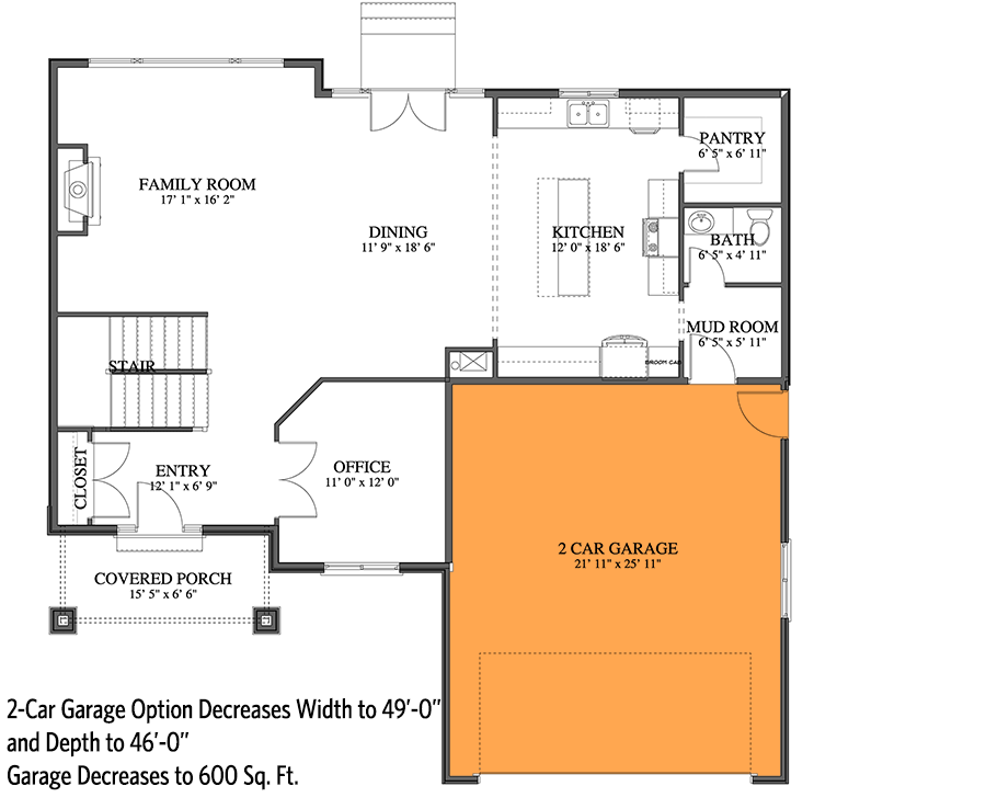 Plan 61384UT: Exclusive Northwest Home Plan with Home Office and Optional Lower Level - Floor Plan - 2-Car Front Garage Option (+$300) - Country, Craftsman, Northwest, Traditional
