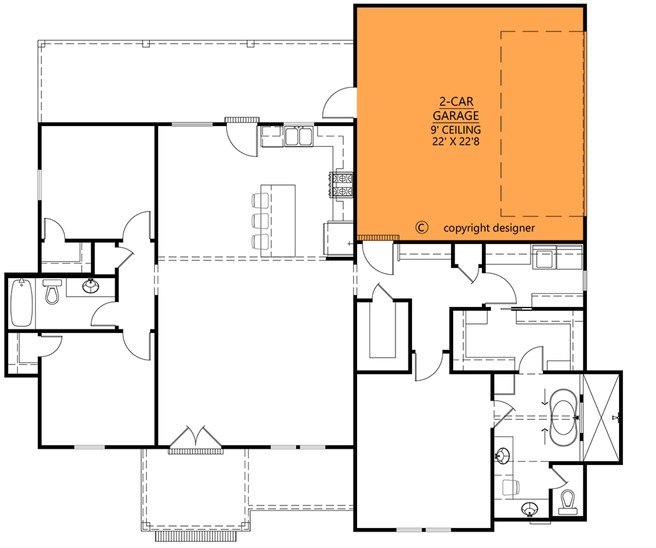 Plan 56503SM: Split Bedroom Modern Farmhouse Plan with Side-Loading Carport - 1676 Sq Ft - Floor Plan - 2-Car Side Garage (Paid Option $) - Cottage, Country, Craftsman, Farmhouse, Modern Farmhouse, New American, Traditional