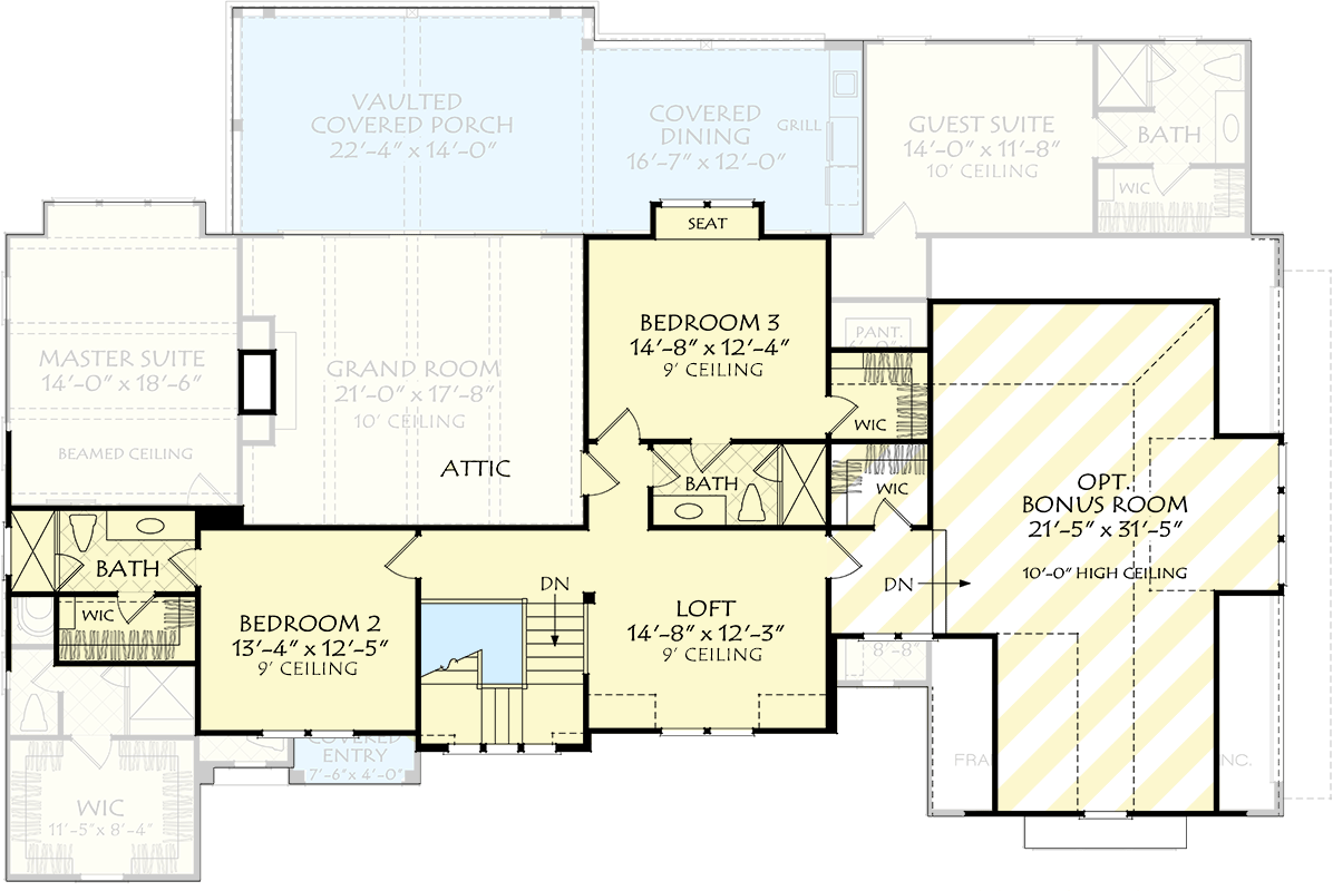 Plan 710392BTZ: 4-Bed House Plan with Home Office or Guest Suite - Floor Plan - 2nd Floor - Acadian, Country, Craftsman, Louisiana-Style, New American, Southern