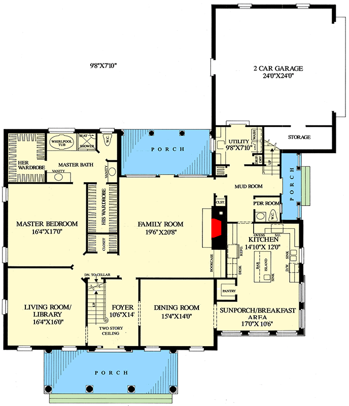 Plan 32550WP: Two-Story Colonial House Plan with Future Bonus Room Above - 3920 Sq Ft - Floor Plan - Main Level - Colonial, Traditional