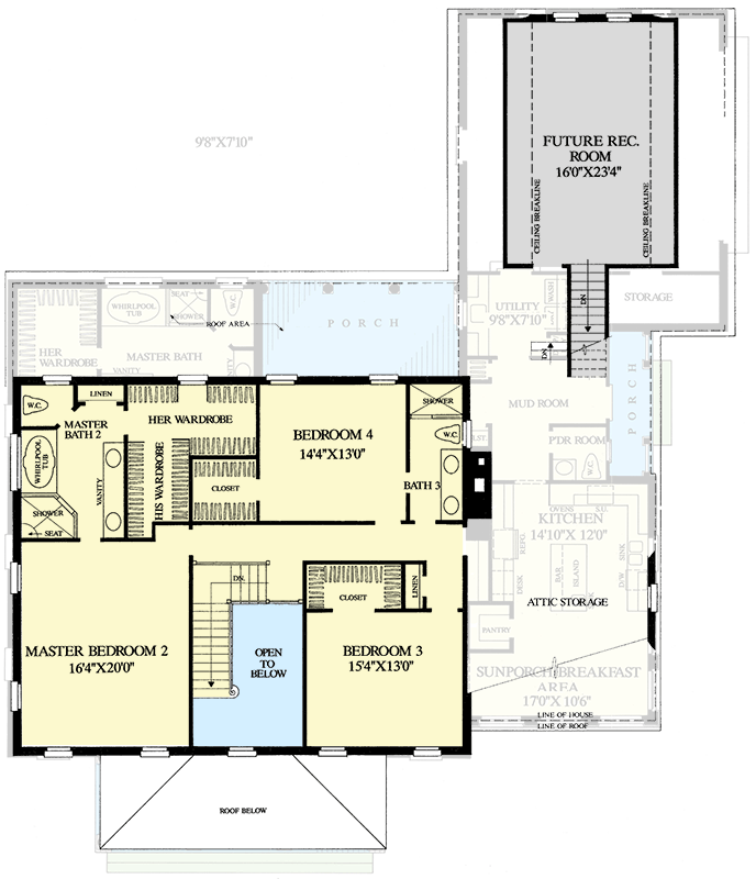Plan 32550WP: Two-Story Colonial House Plan with Future Bonus Room Above - 3920 Sq Ft - Floor Plan - 2nd Floor - Colonial, Traditional