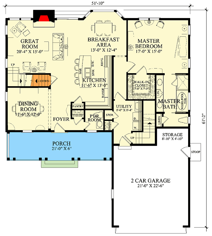 Plan 32614WP: Bedroom Southern-Style House Plan with 2,657 Sq Ft and Master Suite on Main - Floor Plan - Main Level - Country, Southern, Traditional
