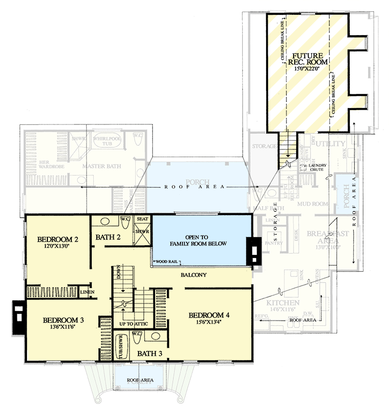 Plan 32627WP: Classic Center Hall Colonial - Floor Plan - 2nd Floor - Colonial, Traditional
