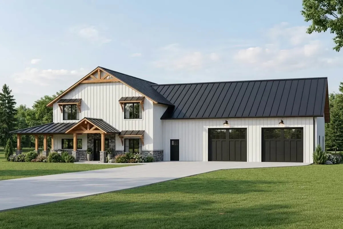 Barndominium with 2-Story Living Room and 4-Car Tandem Garage - 2765 Sq Ft
