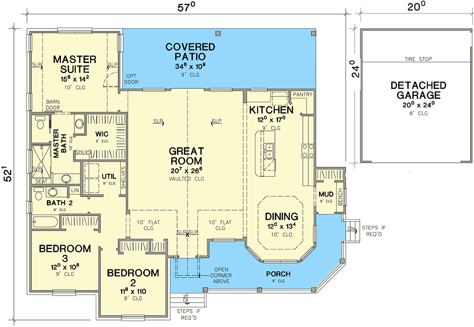 Plan 31199D: One-level Country House Plan with Detached Garage - Floor Plan - Main Level - Country, Hill Country, Ranch, Traditional