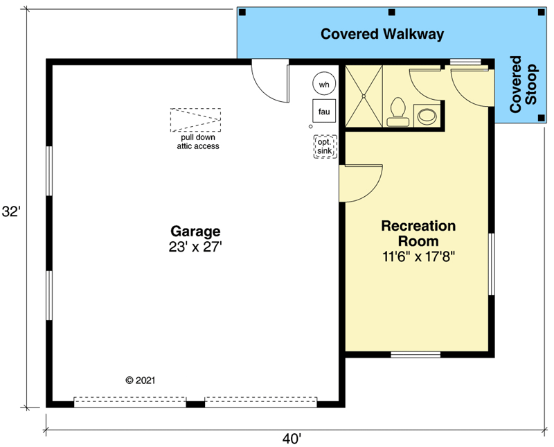 Plan 72279DA: 2-Car Country-style Garage Plan with a Rec Room and a Full Bathroom - Floor Plan - Main Level