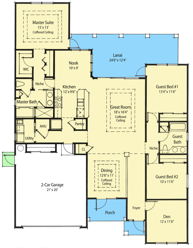 Plan 33022ZRX: One Story Tradtional House Plan Under 2000 SqFt - Floor Plan - Main Level - European, French Country, Ranch