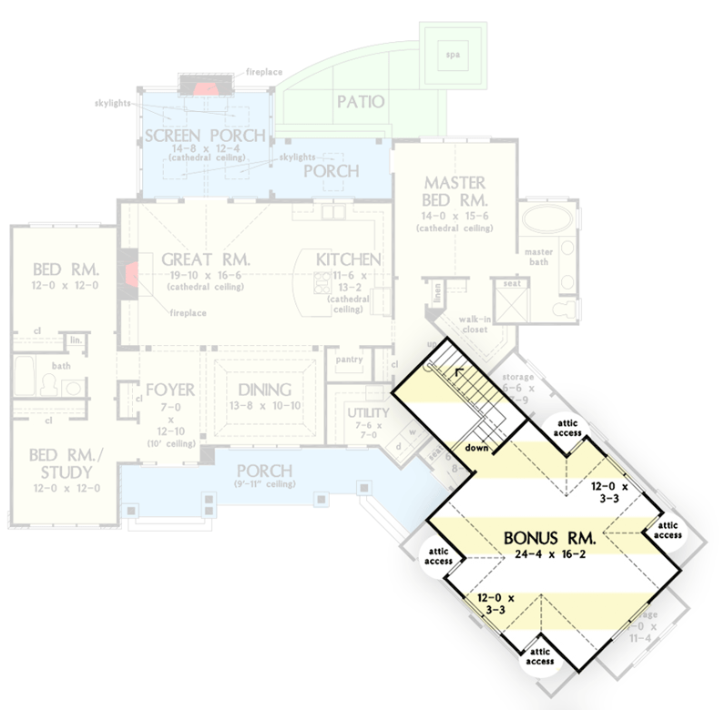 Single-level Craftsman Plan with Screened Porch and Bonus Room - 444011GDN floor plan - Bonus Room