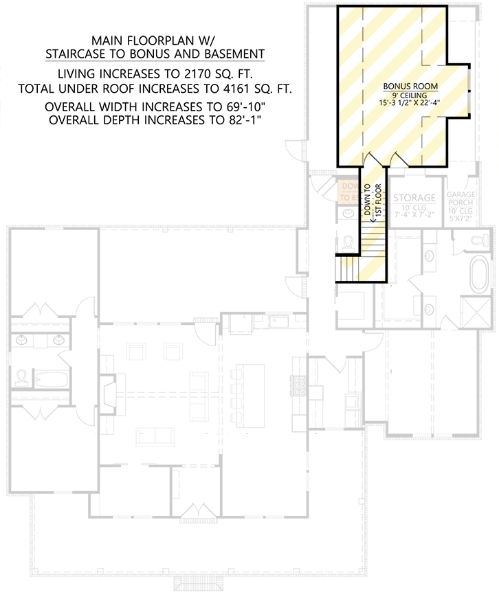 Plan 56510SM: Farmhouse with Home Office and Wraparound Porch - 2085 Sq Ft - Floor Plan - Bonus Above - Basement and Bonus Option (+$ Paid Upgrade) - Country, Modern Farmhouse, New American