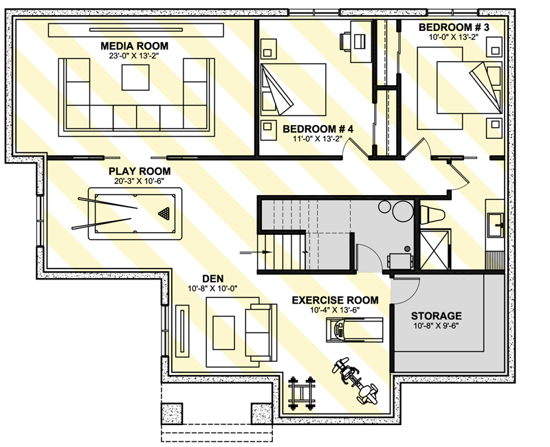 Plan 22609DR: Transitional Country Cottage with Home Office and Media Room - Floor Plan - Finished Lower Level Option -  (+$ Paid Upgrade) - Cottage, Country, New American, Transitional