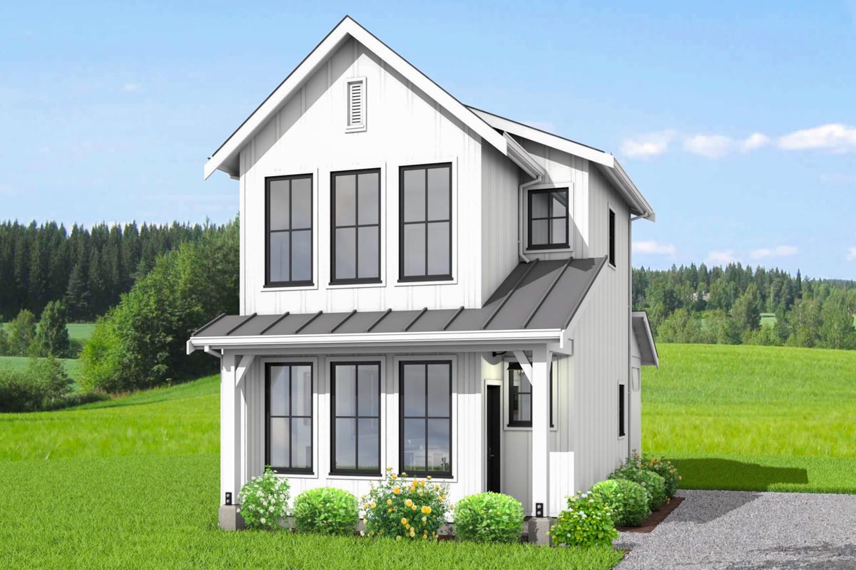 900 Square Foot New American House Plan with a Compact Footprint -  677011NWL | Architectural Designs - House Plans