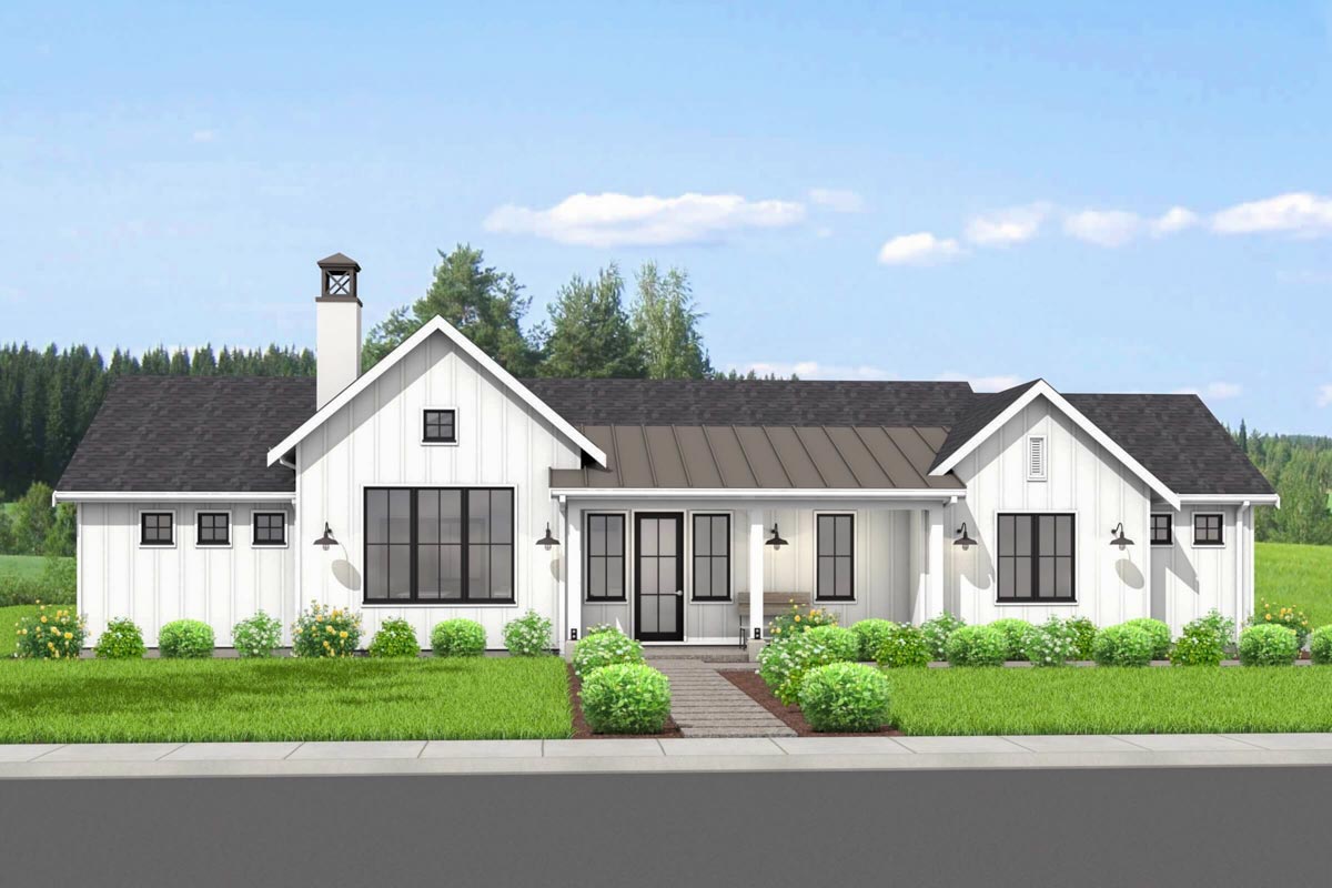 One Floor Modern Farmhouse Plan with 2-Car Side-Entry Garage ...