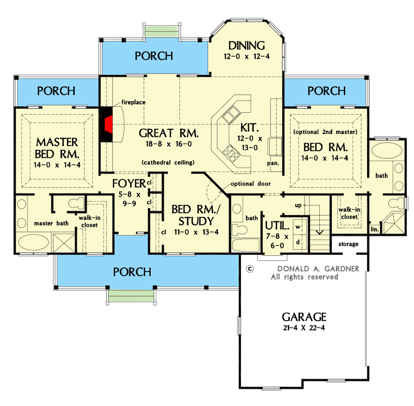 Plan 444091GDN: One-story Country Ranch-style House Plan with 16'3" Cathedral Ceiling - Floor Plan - Main Level - Country, Ranch, Southern, Traditional