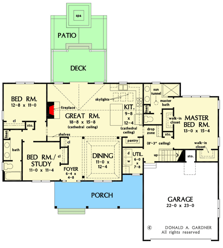 Plan 444110GDN: Modest One-story Home Design with Study and Bonus Options - Floor Plan - Main Level - Craftsman, Ranch, Traditional