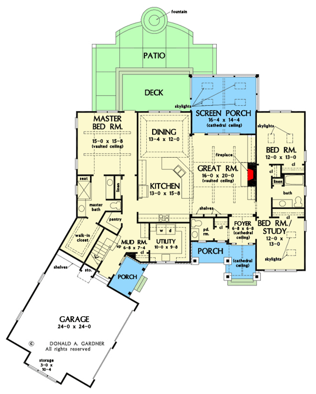 Plan 444125GDN: Rustic Country Craftsman Plan with Angled Garage - Floor Plan - Main Level - Country, Craftsman