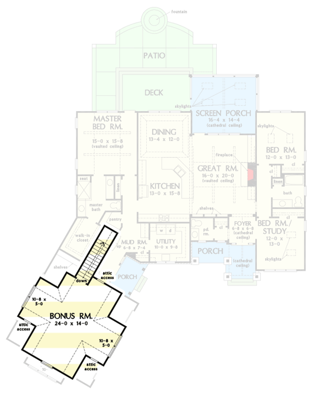 Plan 444125GDN: Rustic Country Craftsman Plan with Angled Garage - Floor Plan - Bonus Room - Country, Craftsman
