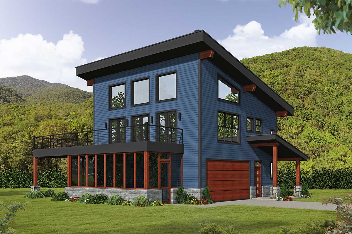 Plan 68893VR: Modern House Plan with Art Loft and Wraparound Deck ...