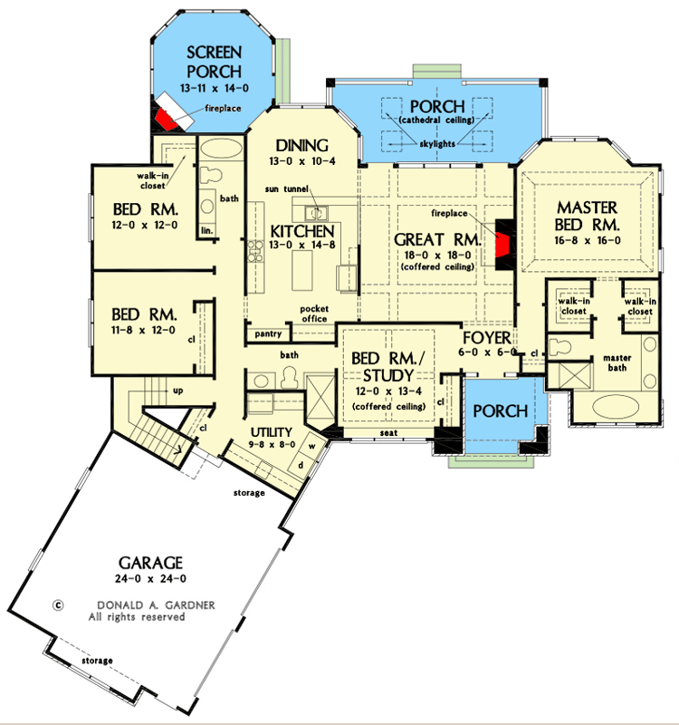 Plan 444186GDN: Craftsman Home Plan with Angled Garage, a Study and a Bonus Room - Floor Plan - Main Level - Craftsman, Traditional