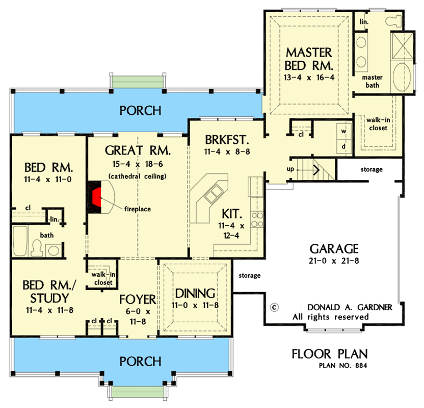 Plan 444204GDN: Traditional 3-Bed Ranch with Bonus Room - 1724 Sq Ft - Floor Plan - Main Level - Ranch, Traditional