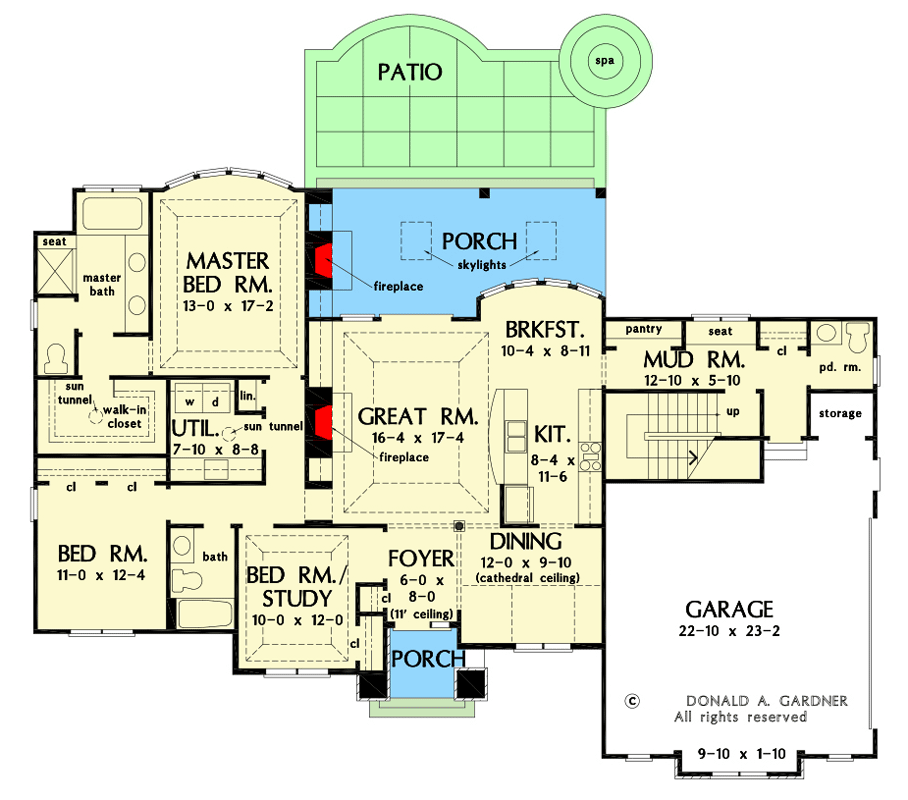 Plan 444214GDN: Charming English Cottage with Central Utility Room and Covered Porch - Floor Plan - Main Level - Cottage, Country, European