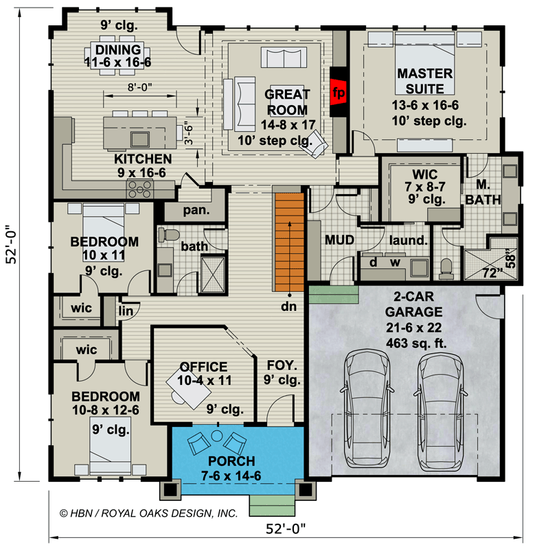 Plan 14712RK: One-story Craftsman Ranch Home Plan with Three Bedrooms and a Home Office - Floor Plan - Main Level - Craftsman, Northwest, Ranch, Shingle