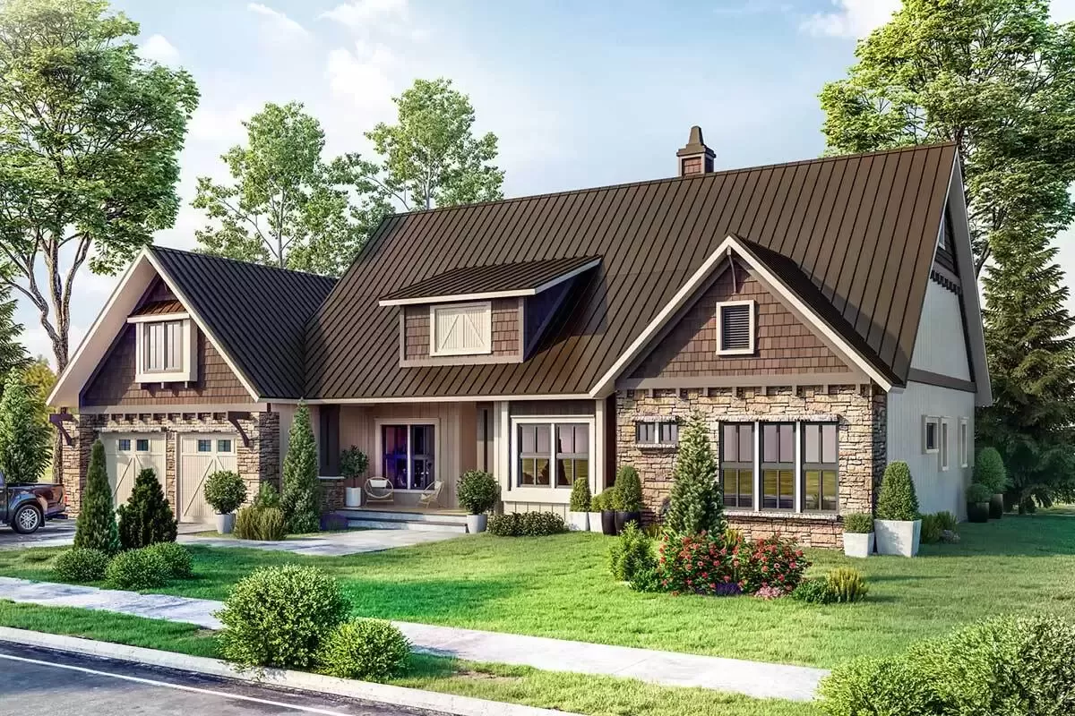 3-Bed Mountain Craftsman Home Plan with Flex Room above Garage