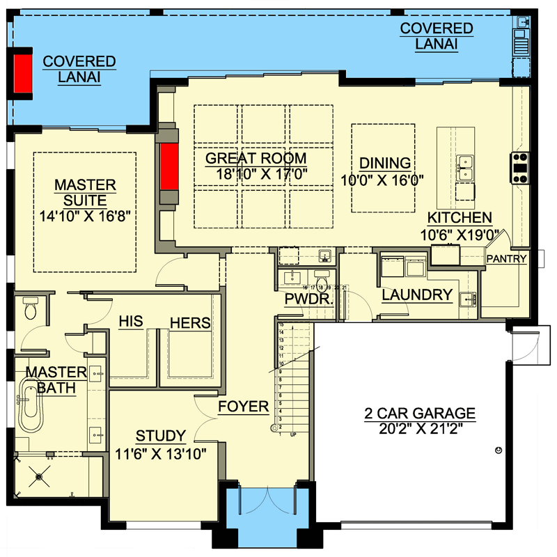 Plan 65758BS: Modern European-style House Plan with Main Floor Study - Floor Plan - Main Level - Contemporary, European, Florida-Style, Modern