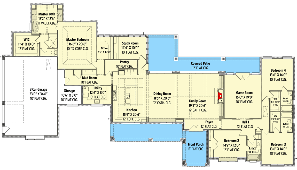 Plan 440023PWL: Sprawling Country House Plan with Split-bed Layout - Floor Plan - Main Level - European, Hill Country, Ranch, Transitional